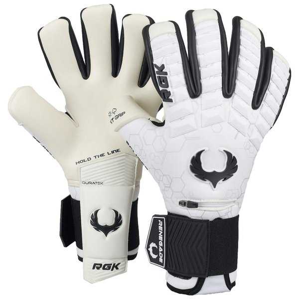 Renegade GK Eclipse Phantom Professional Goalie Gloves with Pro-Tek Fingersaves | 4mm EXT Contact Grip | White & Black Soccer Goalkeeper Gloves (Size 10, Adult, Negative Cut, Level 5)