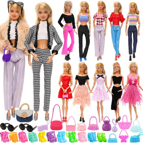 Doll Clothes and Accessories Doll Including 2 Chill Modern Suits 2 Tops 2 Pants Fashion Outfits 2 Chic Dresses 11 Handbag 10 Shoes 2 Glasses for 11.5 Inch Girl Dolls Fashion Dress Up Set