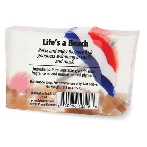 Primal Elements Glycerin Bar Soap | Helps All Skin Types, Sensitive, Oily & Dry Skin | NO PARABENS, VEGAN, GLUTEN FREE, 100% VEGETABLE BASE - (Life's a Beach)