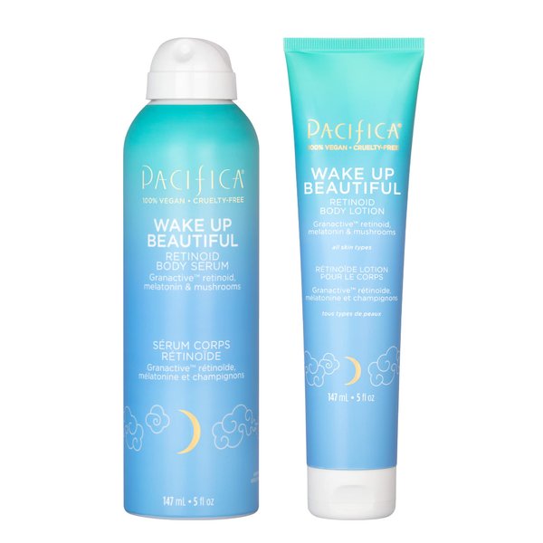 Pacifica Beauty Wake Up Beautiful Body Lotion and Body Serum Set, Bath and Body, Skincare, Renew Elasticity, Lightweight Body Moisturizer, For Dry and All Skin Types, Vegan, 5 fl oz Each (Set of 2)