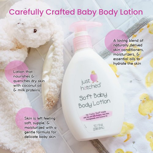 Just Hatched Soft Baby Body Lotion, Daily Moisture, Made with Essential Oils, Calming, Soothing, Moisturizing, No Yucky Stuff/Harsh Ingredients, 10.1 fl oz