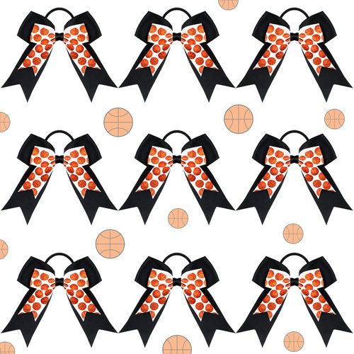 MTLEE 9 Pieces Hair Bows Basketball Volleyball Hair Bows Cheerleader Bows Elastic Scrunchies Ribbon Hair Bands Ponytail Holder Sport Hair Accessories for Players Teams(Basketball)