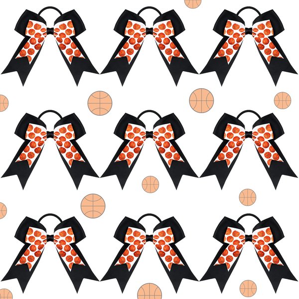 MTLEE 9 Pieces Hair Bows Basketball Volleyball Hair Bows Cheerleader Bows Elastic Scrunchies Ribbon Hair Bands Ponytail Holder Sport Hair Accessories for Players Teams(Basketball)