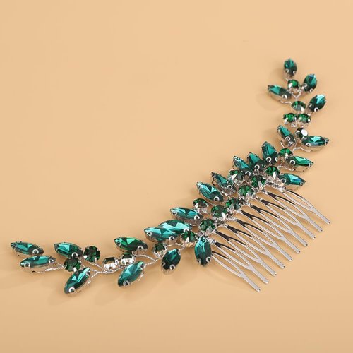 BERYUAN Bridal Full Rhinestone Hair Comb Teardrop Rhinestone Bridal Headpiece Crystal Rhinestone Hair Comb Silver Gold Wedding Hairpiece for Brides Bridesmaid (peacock green)