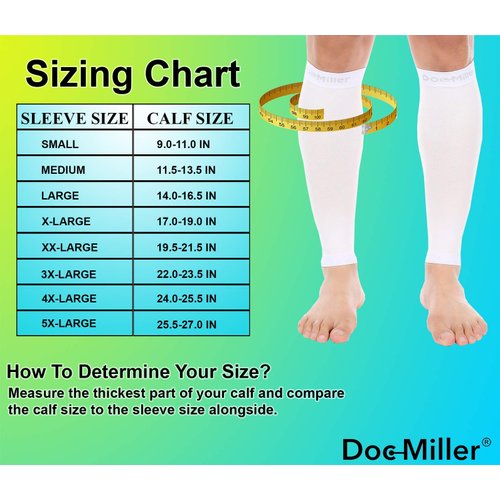 Doc Miller Calf Compression Sleeve Men and Women - 15-20mmHg Shin Splint Compression Sleeve Recover Varicose Veins, Torn Calf and Pain Relief - 1 Pair Calf Sleeves White Color - Medium Size