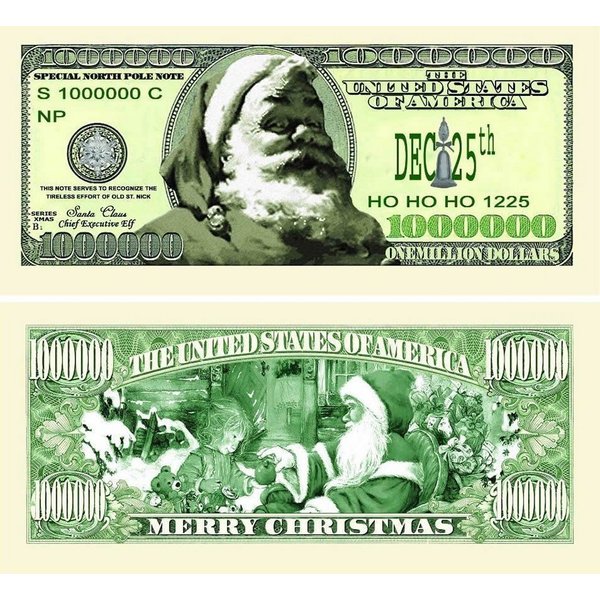 5 Classic Santa Million Dollar Bills with Bonus “Thanks a Million” Gift Card Set