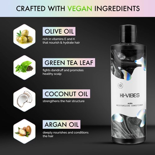 MOEHAIR Hi-Vibes Vegan Sacred Moisturizing Conditioner, Infused with Argan Oil & Green Tea, Nourishes Hair | Repairs Damage | Softens Hair | Paraben & Sulfate Free Vegan Hair Conditioner (16.9 Fl. Oz)