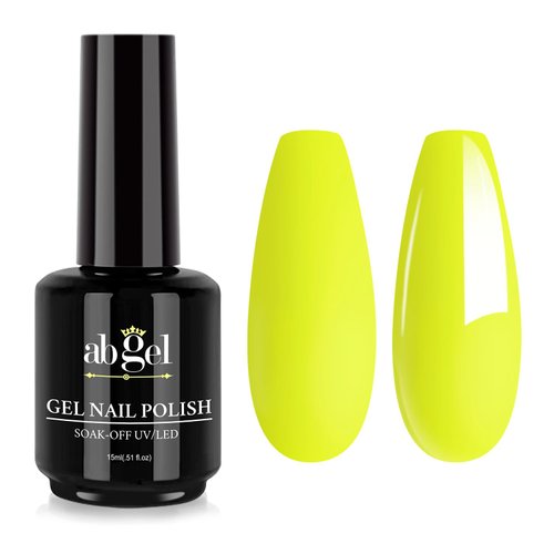 ab gel Gel Nail Polish,15ml Neon Yellow Nail Gel Polish Summer Bright Color Soak Off Uv Led Nail Lamp Gel Polish for Salon DIY at Home Long Lasting 0.5 Fl.Oz