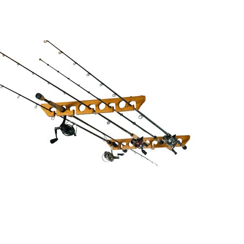 Old Cedar Outfitters Solid Pine Horizontal Ceiling Rack for Fishing Rod Storage, Holds up to 9 Fishing Rods, CPR-009