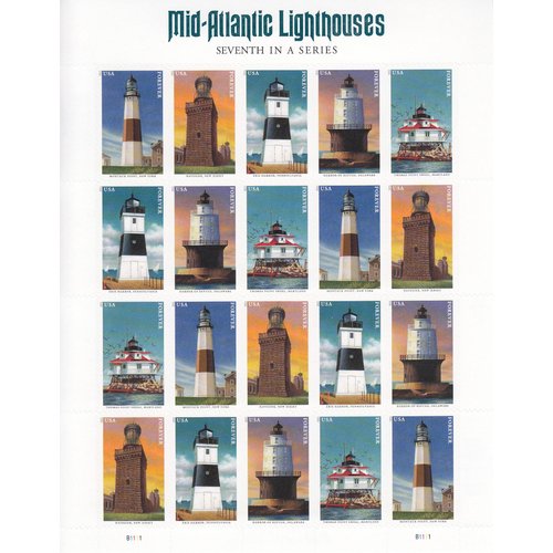 USPS Mid Atlantic Lighthouses Sheet of 20 Forever Postage Stamps American Lighthouses Scott 5621-25