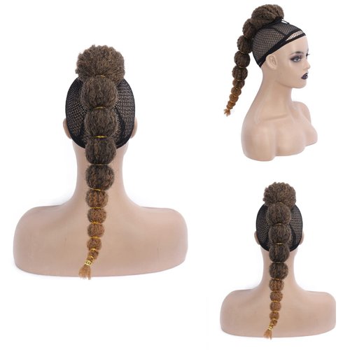KRSI Afro Puff Lantern Braid Bubble Ponytail Hair Extensions for Women Brwon Caterpillar Ponytail, Kinky Curly Bubble Braid Ponytail Cute Puffball Hairstyles for Adults and Children 22inch(1B/27)