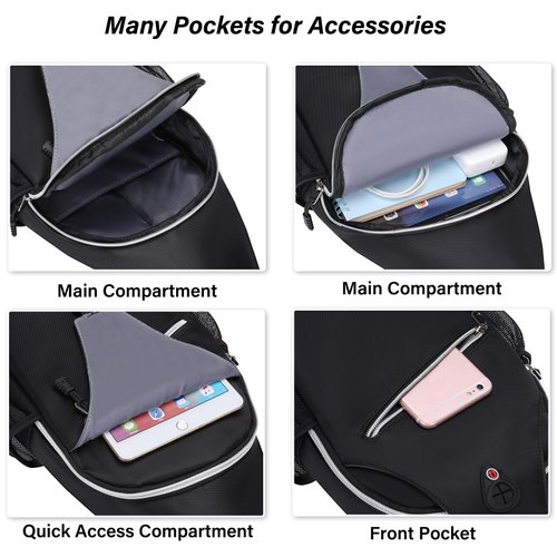 MOSISO Sling Backpack, Multipurpose Crossbody Shoulder Bag Travel Hiking Daypack, Black, Medium