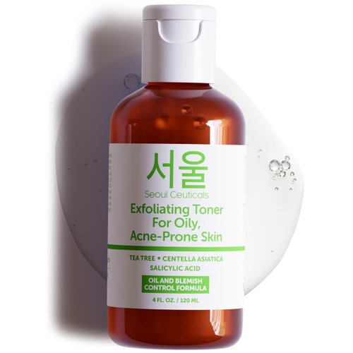 SeoulCeuticals Korean Toner for Oily Acne Prone Skin – Korean Skin Care Tea Tree Toner for Face – Facial Toner Centella Asiatica, Salicylic Acid. 4 FL OZ