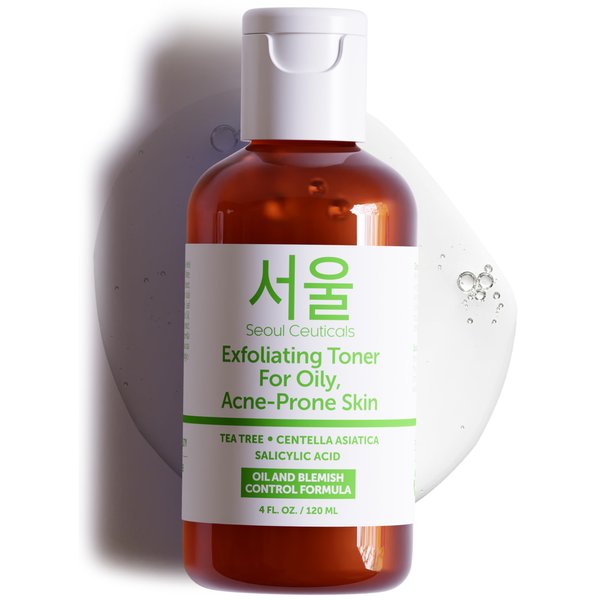 SeoulCeuticals Korean Toner for Oily Acne Prone Skin – Korean Skin Care Tea Tree Toner for Face – Facial Toner Centella Asiatica, Salicylic Acid. 4 FL OZ