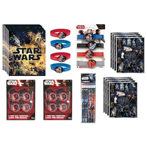 Star Wars Birthday Party Supplies Favor Bundle Pack includes Loot Bags, Bracelets, Mini Disc Shooters, Sticker Sheets - for 8 Goody Bags