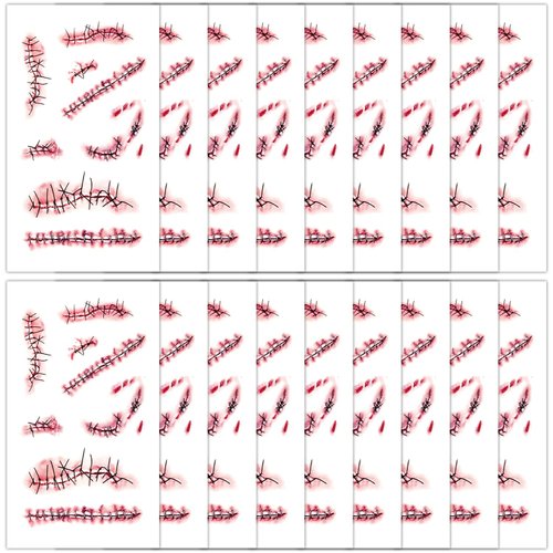AIEX 20 Sheets Halloween Temporary Tattoo stickers, Waterproof Blood Tattoo Halloween Scar Horror Temporary Tattoo for Kids Adults for Party Favour
