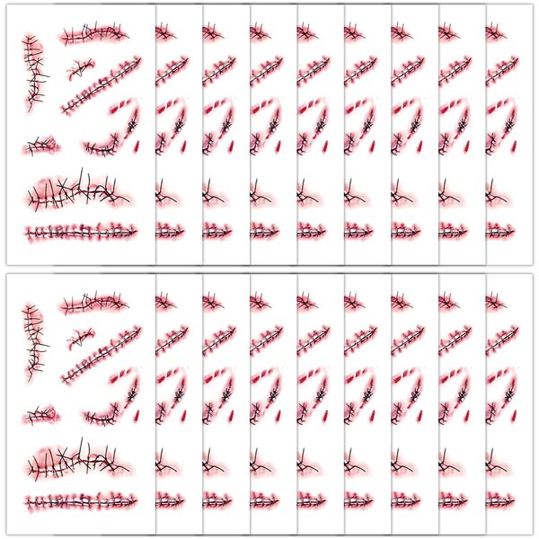 AIEX 20 Sheets Halloween Temporary Tattoo stickers, Waterproof Blood Tattoo Halloween Scar Horror Temporary Tattoo for Kids Adults for Party Favour