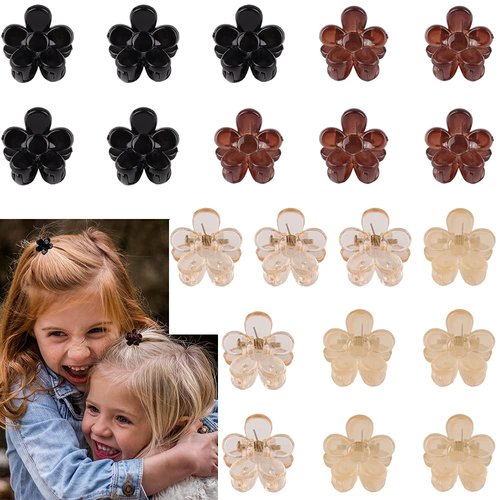 AOPRIE Mini Hair Clips 20 Count Small Size Sun Flower Claw Hair Accessories for Women and Girls in Black, Brown, Clear Plastic