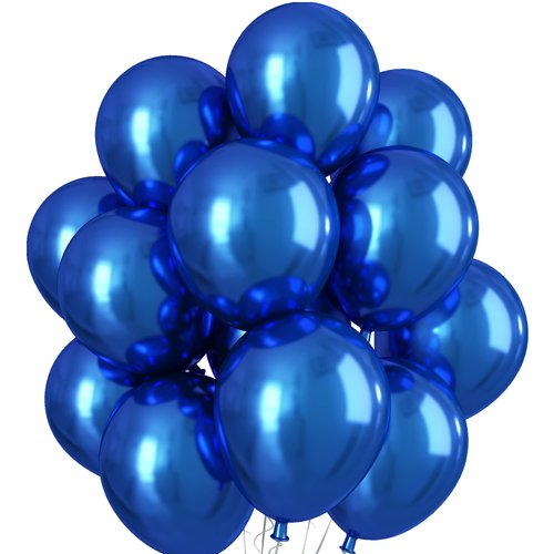 Chrome Blue Balloons 12 Inch, Double-Layered Metallic Royal Blue Balloons, Shiny Thick Chrome Metallic Dark Blue Latex Helium Balloons for Boys Men Birthday Graduation Party Decoration Supplies