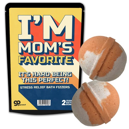 I’m Mom’s Favorite Stress Relief Bath Fizzers Bath Bombs – 2 Giant Orange Sorbet Bath Set Gift for Sister Brother Handmade Christmas Stocking Stuffers for Adult Children