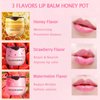 3 PCS Bee Lip Mask Honey Pot Lip Balm,Strawberry Watermelon Lip Mask Overnight Hydrating Dry and Crack Lip Scrubs Exfoliator Propolis Lip Sleeping Mask (Strawberry & Watermelon & Honey)
