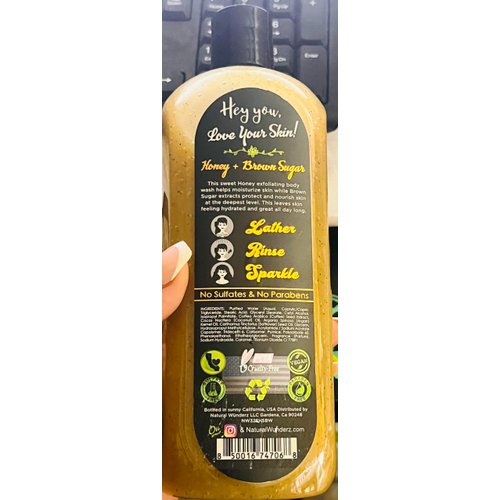Natural Wonderz Exfolianting Honey+brown sugar body wash, 32 Fl Oz (Pack of 1), golden