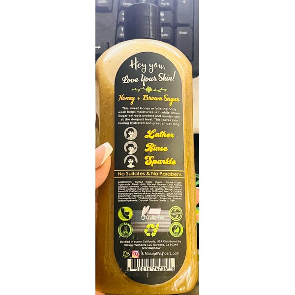 Natural Wonderz Exfolianting Honey+brown sugar body wash, 32 Fl Oz (Pack of 1), golden