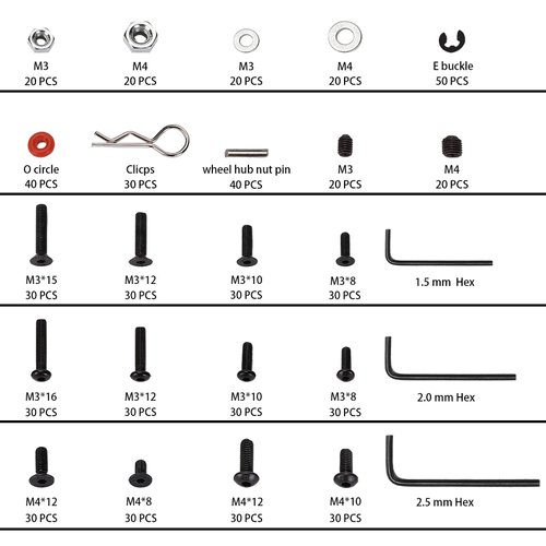 RC Screw Kit 643 PCS RC Car Parts Hardware Fasteners Assortment for Traxxas Axial Redcat HPI Arrma Losi 1/8 1/10 1/12 1/16 Scale RC Crawler Truck Car Buggy Short Course Car Track Car