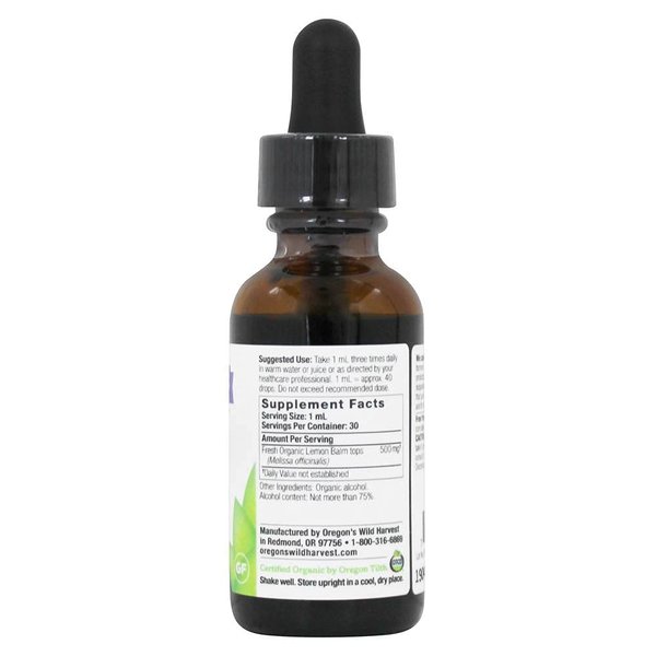Oregon's Wild Harvest Lemon Balm Fresh 1:2 Organic Herbal Supplement, 1 Fluid Ounce
