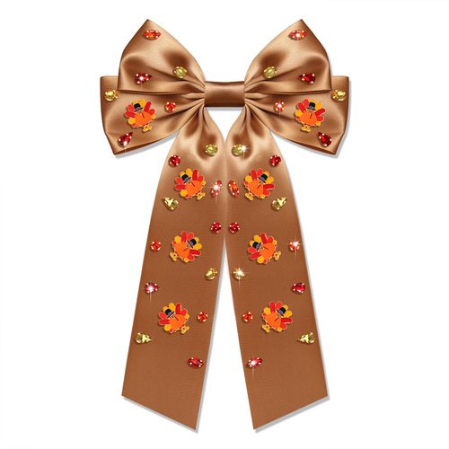 Vokone Fall Thanksgiving Hair Bows Hair Accessories for Women Girls Harvest Turkey Hair Bow Clips Jeweled Hair Barrettes Thanksgiving Party Favors Gifts Turkey-Brown