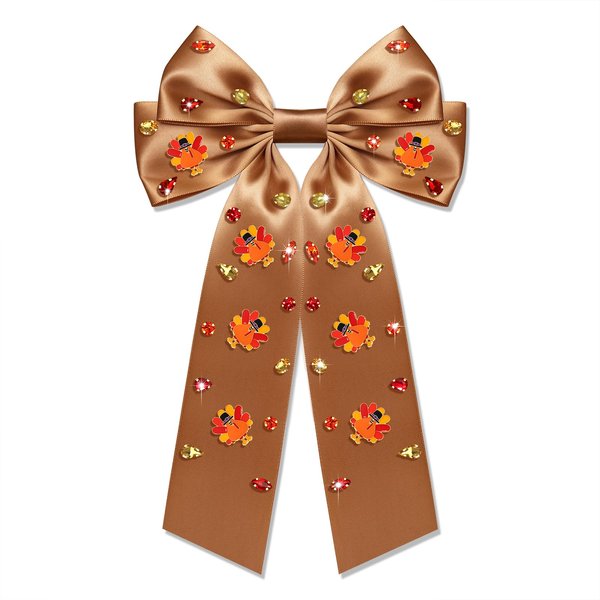 Vokone Fall Thanksgiving Hair Bows Hair Accessories for Women Girls Harvest Turkey Hair Bow Clips Jeweled Hair Barrettes Thanksgiving Party Favors Gifts Turkey-Brown