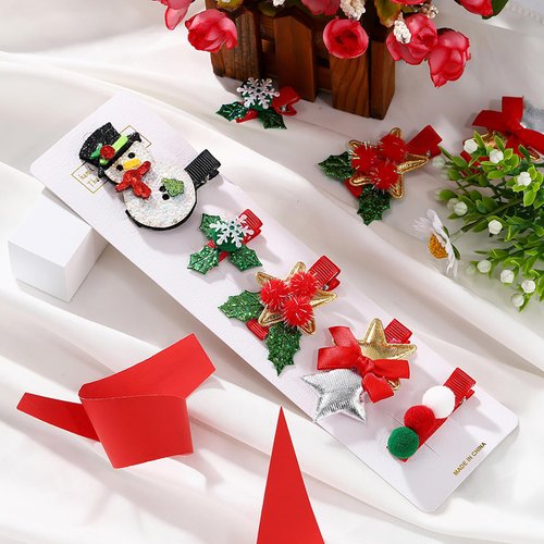 5Pcs Christmas Hair Accessories Snowman Small Hair Clips Cute Xmas Hair Barrettes Mini Alligator Hair Pins Snowflakes Stars Bow Red Hair Clip Holiday Party Hair Decorations Christmas Gift Sets