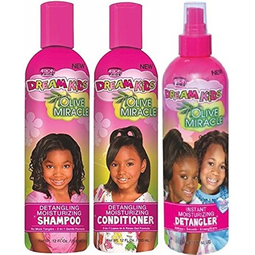African Pride Dream Kids Olive Miracle Trio Combo (Detangling Moisturizing Shampoo, Conditioner, and Detangler)