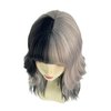 WKLOUYHE Short Wavy Wig with Bangs for Women Shoulder Length Bob Curly Women's Synthetic Wigs Heat Resistant Hair for Cosplay Halloween Daily Party Use(White Grey Black Highlight)
