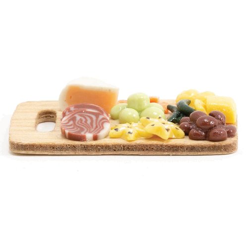 Dollhouse Miniature Rectangular Charcuterie Board with Assorted Foods