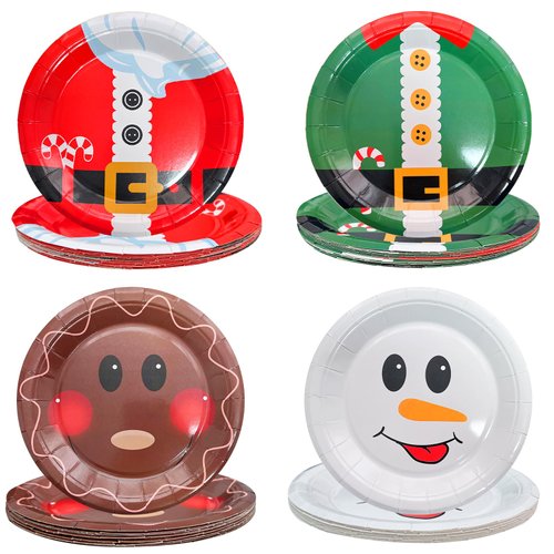 CIEOVO 60 Count Disposable Plates, Christmas Snowman Gingerbread Man Party Paper Plates Dinner Dessert for Christmas Holiday New Year Birthday Party Supplies