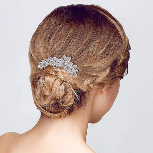 EVER FAITH Wedding Hair Comb CZ Austrian Crystal Cream Simulated Pearl Butterfly Flower Bridal Hair Clips Accessories for Brides Bridesmaids Clear Silver-Tone