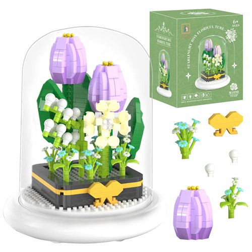 kececo Bouquet Building Kit Toys, 500 Mini Brick Building Blocks Set, dust Cover, Decorative Flowers, Gifts for Girls and Mothers and Girlfriends, DIY, Tulip Building Blocks Flower Set