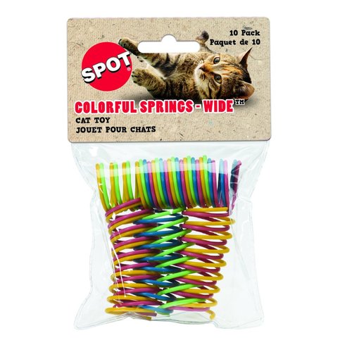 SPOT Wide Colorful Springs Cat Toy - Bouncy Toys for Medium Indoor Cat Breeds to Bite, Swat, Chase - Keeps Cats & Kittens Entertained for Hours - Includes Ten 2” Wide Spiral Springs, Assorted Colors