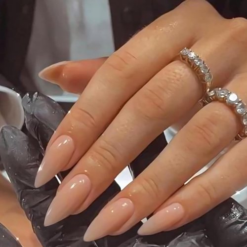 VOTACOS Press on Nails Long Stiletto Nude Fake Nails False Nails with Pure Transparent Glossy Stick on Nails for Women