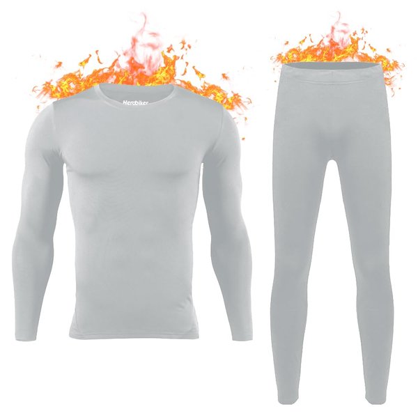 HEROBIKER Mens Thermal Underwear Set Skiing Winter Warm Base Layers Tight Long Johns Top & Bottom Set with Fleece Lined Grey
