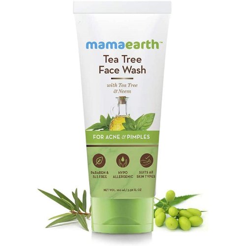 Mamaearth Tea Tree Face Wash with Neem | Helps Control Acne & Pimple & Removes Excess Oil | Non-Drying Facial Cleanser for All Skin Types | 3.38 Fl Oz (100ml)