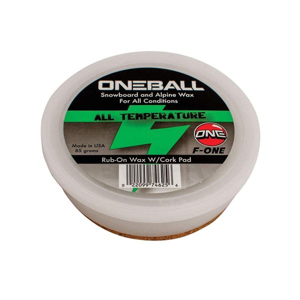 One Mfg F1 Rub-On Snowboard & Ski Wax 85g - All Temp Wax, in a Convenient rub on Container.