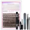 DAODER Lash Clusters Kit with Bottom Lashes Natural Lash Extension Kit with Lash Remover 40D D Curl Fluffy Top & Bottom DIY Eyelash Extension Kit 10-16MM 300pcs(40D+Bottom Lash Clusters Kit)