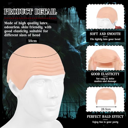 Syhood 4 Packs Halloween Bald Caps Makeup Latex Bald Head Wig Cap Bald Hat Costume Accessories for Women Men Adults (Nude)