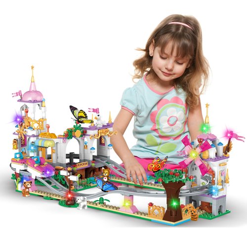 WinGift 711 Piece Friends Roller Coaster Building Set,Girls Creative Amusement Park Building Kit,STEM Princess Castle | Pink Playground Park Model Building Toy,Christmas Birthday Gift for Girls Age 6+