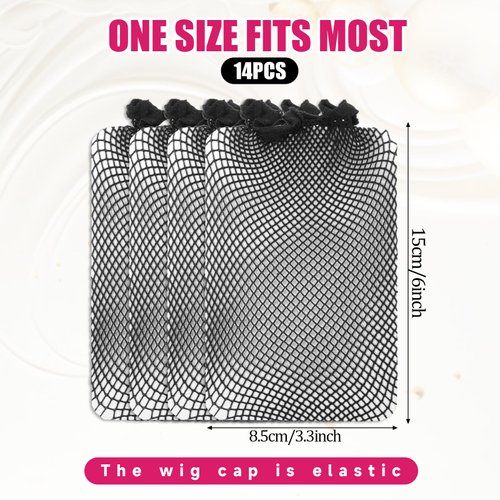 14 Pcs Wig Caps Mesh Wig Cap Crochet Wig Cap Net Black Hair Net for Wig Open End Stretchable Weaving Hair Nets Fishnet Mesh Wig Caps Net for Women Men Sleeping Hairnet Cosplay Wig Installation Kit