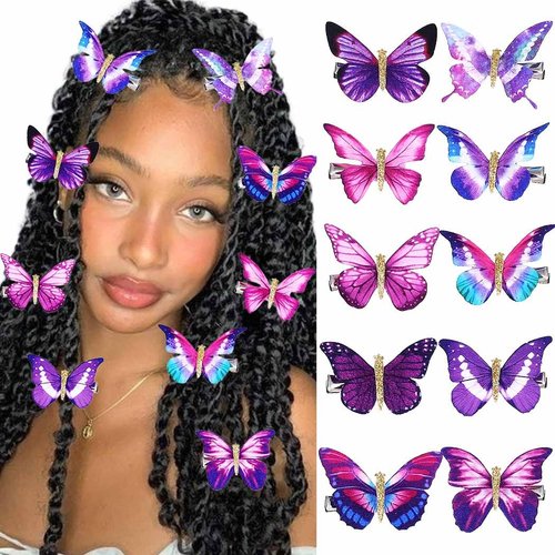 BARTOSI Butterfly Hair Clips Purple Butterfly Hair Barrettes Butterflies Hairpin Cute Decorative Bobby Pins Hair Accessories for Women and Girls (Pack of 10)