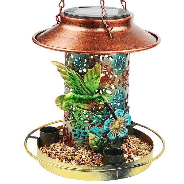 PENXUA Solar Bird Feeder for Outdoors Hunging, Gifts for Mom Grandma Women, Metal Waterproof Outside Wild Bird Feeders,Cardinals Feeders, Gifts for Bird Lovers, Lantern Light, Garden Decoration