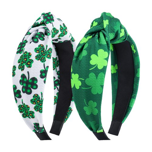 YanJie Knotted Headbands for Women St Patrick Day Clover Shamrock Headband Wide Hair Band for Girls Hair Accessories St. Patrick's Day Headbands for Women and Girls Party Gift